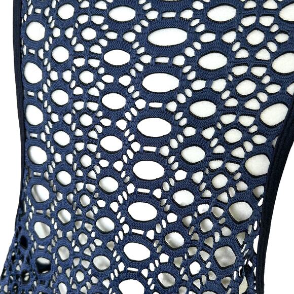 Comfy USA Navy Blue Crocheted Hi-Lo Overlay Stretchy Topper Cover Up Tank Top - Picture 4 of 6